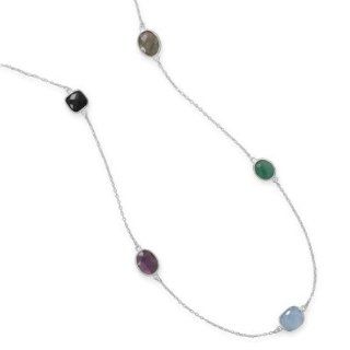 Sterling Silver 21 Inch Multistone Necklace Jewelry