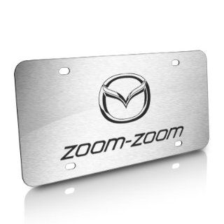 Mazda Logo Zoom Zoom Brushed Stainless Steel License Plate, Official Licensed Automotive