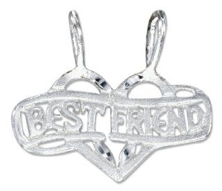 Sterling Silver Two Piece Break Apart Heart "Best Friend" Pendant Jewelry
