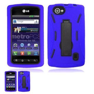 LG Optimus M+ MS695 Blue And Black Hardcore Kickstand Case Cell Phones & Accessories