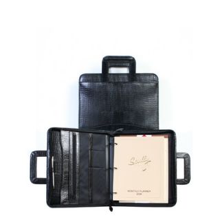 Scully Lizard Leather Zip Binder With Drop Handles in Black