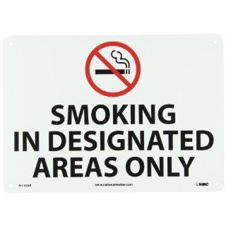 NMC M115AB No Smoking Sign with Graphic, Legend "SMOKING IN DESIGNATED AREAS ONLY", 14" Length x 10" Height, Aluminum 0.040, Black/Red on White