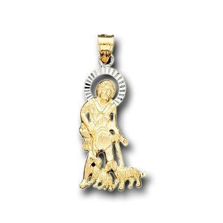 14K Solid Yellow 2Tone Gold Saint Lazarus Charm Pendant IceNGold Jewelry