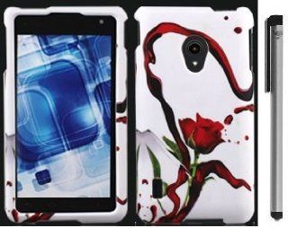 White Red Rose Hard Cover Case with ApexGears Stylus Pen for LG Lucid 2 VS870 by ApexGears Cell Phones & Accessories