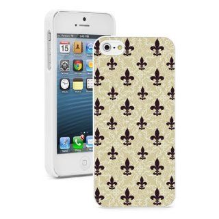 Apple iPhone 4 4S 4G White 4W530 Hard Back Case Cover Color Brown Fleur de lis Pattern Cell Phones & Accessories