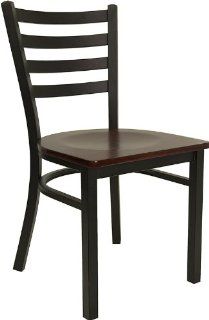HERCULES Series Black Ladder Back Metal Restaurant Chair   Mahogany Wood Seat [XU DG694BLAD MAHW GG]   Dining Chairs