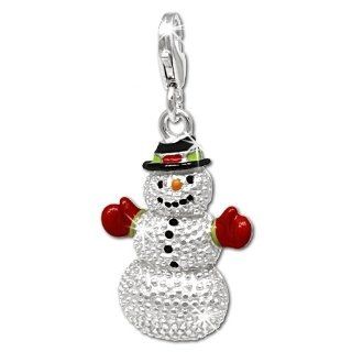SilberDream Charm snowman red, black and green enameled, 925 Sterling Silver Charms Pendant with Lobster Clasp for Charms Bracelet, Necklace or Earring FC697 SilberDream Jewelry