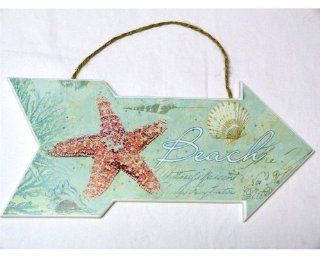 Beach Sign with Starfish and Shells   Beach House or Cottage Decor   Ocean   13" X 6"   New   Decorative Plaques