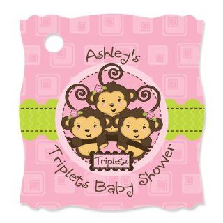 Triplet Monkey Girls   20 Personalized Baby Shower Die Cut Card Stock Tags Toys & Games