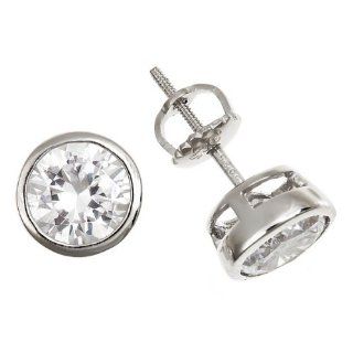 Cubic Zirconia CZ Bezel Set Screw back Earrings in Sterling Silver  Silver Jewelry