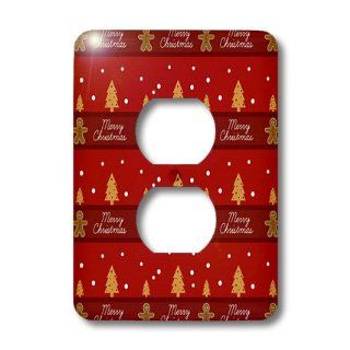 lsp_169230_6 Anne Marie Baugh Christmas   Row Of Beige Christmas Trees and Gingerbread Men   Light Switch Covers   2 plug outlet cover    