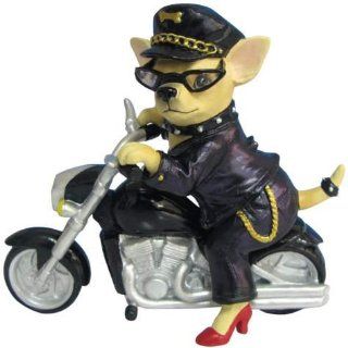 4 Inch Biker Chic In Black Leather Girl Chihuahua Collectible Figurine   Statues