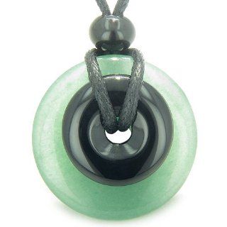 Double Lucky Amulet Magic Donuts Quartz Green Aventurine and Black Onyx Gemstones Spiritual Protection and Healing Powers Pendant Necklace Best Amulets Jewelry
