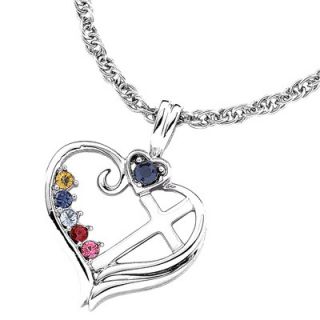 Remy and Rose Sterling Silver Birthstone Heart Cross Necklace   5