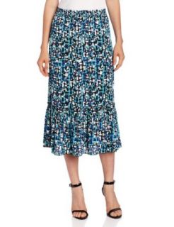 Sag Harbor Women's Petite Print Crepon Skirt, Indigo, Small