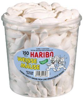 Haribo Weisse Maeuse ( White Mice) Tub  150 pcs  Gummy Candy  Grocery & Gourmet Food