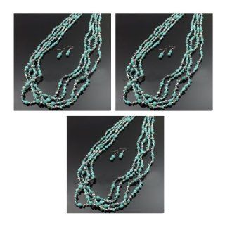 Stone Chips Fashion Beaded Necklace Set Ax97 n5162   3 Pcs Jewelry