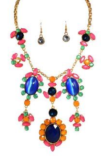 Spectacular Multi color Faux Gem Bib Fashion Necklace + Earrings Set Jewelry Sets Jewelry