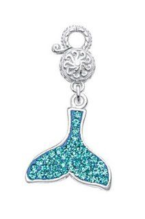 CleverEve's Sterling Silver Blue Crystal Whale Tail Charm Pendant Necklaces Jewelry