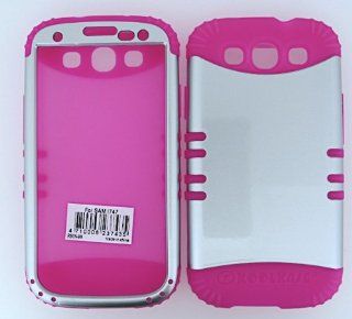 3 IN 1 HYBRID SILICONE COVER FOR SAMSUNG GALAXY S III S3 AT&T, SPRINT, T MOBILE, VERIZON, METRO PCS, BOOST, CRICKET, US CELLULAR, VIRGIN MOBILE HARD CASE SOFT HOT PINK RUBBER SKIN SILVER MA A016 L I747 KOOL KASE ROCKER CELL PHONE ACCESSORY EXCLUSIVE BY