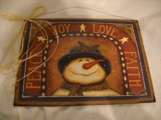 Peace Joy Love Faith Snowman Holiday Christmas Wooden Wall Art Sign Snowmen   Decorative Signs