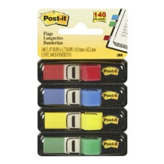 Post it Flags, Assorted Primary Colors, 1/2 Inch Wide, 35/Dispenser, 4 Dispensers/Pack  Tape Flags 