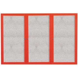 Aarco Products ODCC4872 3RR 3 Door Outdoor Enclosed Bulletin Board with Red Powder Coated Aluminum Frame 48H x 72W  