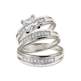 14k White Gold, Trio Three Piece Wedding Ring Set with Lab Created Gems Jewelry