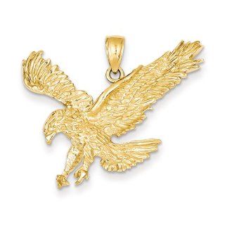 14K Yellow Gold Textured Eagle Landing Charm Pendant 27mmx31mm Jewelry