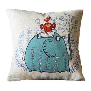 18" Square Blue Elephant Cotton/Linen Decorative Pillow Cover   Throw Pillow Covers