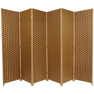 Oriental Furniture Woven Fiber 6 Panel Room Divider in Brown and Tan