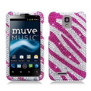 Aimo ZTEN8000PCLDI686 Dazzling Diamond Bling Case for ZTE Engage LT N8000   Retail Packaging   Zebra Hot Pink/White Cell Phones & Accessories