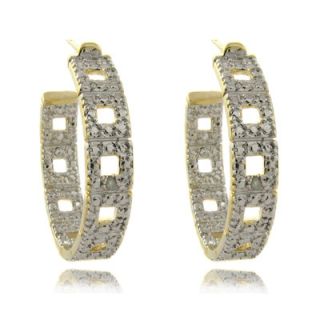 GemJolie Gold Overlay and Diamond Accent Square Design Hoop Earrings