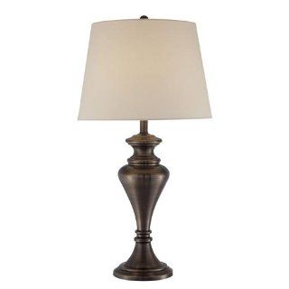Lite Source LS 21779 Table Lamp with White Fabric Shades, Bronze Finish    