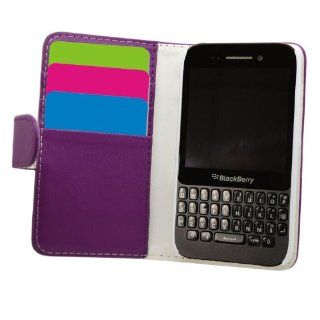 SAMRICK   Blackberry Q5   Executive Specially Designed Soft Leather Book Wallet Case With Credit Card/Business Card Holder   Purple Cell Phones & Accessories