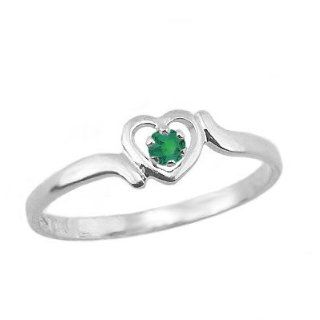 14K White Gold Teens Genuine May Birthstone Ring   Emerald Jewelry