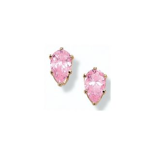 14k Gold Plated Pink Cubic Zirconia Stud Earrings