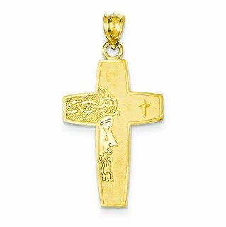 14K Gold Cross w/Jesus Face Pendant Jewelry