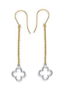 CleverEve's 14K Gold Two Tone Gold Chain Clover Drop Earring CleverEve Jewelry