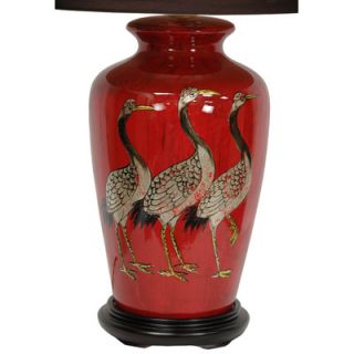 Oriental Furniture Crowned Cranes Vase Lamp in Antique Red