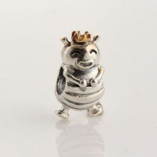 925 Sterling Silver with Gold Color Vermeil "Queen Bee" Charms/beads for Pandora, Biagi, Chamilia, Troll and More Bracelets Jewelry