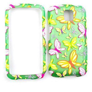 LG OPTIMUS M/C MS 690 BUTTERFLIES ON GREEN MATTE TEXTURE CASE ACCESSORY SNAP ON PROTECTOR Cell Phones & Accessories