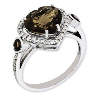 Sterling Silver Diamond & Smokey Quartz Gemstone Ring Vishal Jewelry Jewelry