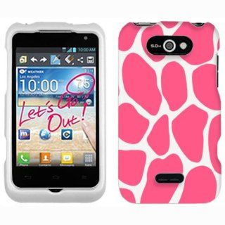 LG Motion 4G Pink Giraffe Print on White Cover Case Cell Phones & Accessories