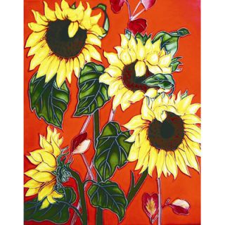 EnVogue 14 x 11 Sun Flowers in Red Background Art Tile