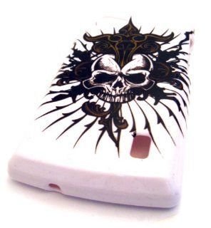 MetroPCS LG MS695 Optimus M+ White Skull Spears Gloss Design Accessory Case Skin Cover HARD Glossy 3D Cell Phones & Accessories