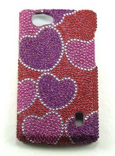 For Lg Optimus M+ Ms695 Pink Heart Burst Crystal Stones Case Accessories Cell Phones & Accessories