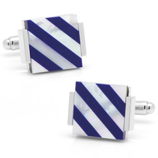 Cufflinks Inc Silver Plated Lapis and Mother of Pearl Floating Striped