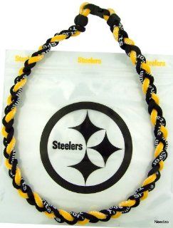20" Black Gold Braided Titanium Fiber Sports Necklace with Pittsburg Steelers Plastic Carrying Bag Jewelry