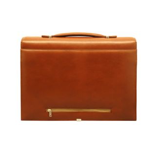 Aaron Irvin Sienna Leather Single Gusset Flap over Briefcase in Brown